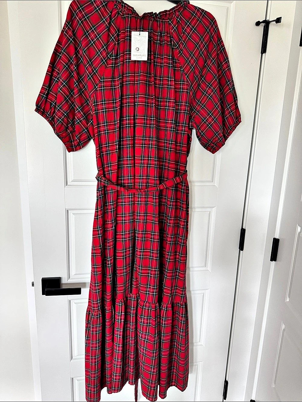 SugarLips Boswell Tartan Plaid Yanis Button Up Midi Dress Curve Midi Dress Red &